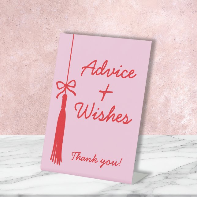 Beratung & Wünsche Coquette Bow Tassel Abschluss Sockelschild (Advice & Wishes Coquette Bow Tassel Graduation Pedestal Sign)