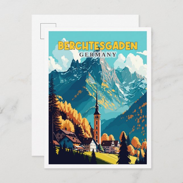 Berchtesgaden Deutschland Vintage Reise Illustrati Postkarte (Vorne/Hinten)