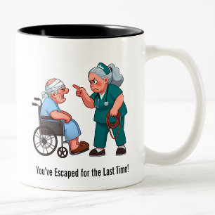 Berechtigte ältere Patienten erhalten eine Hogtie- Zweifarbige Tasse