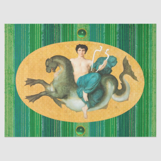 BEREICH AUF EINER MEERESPORSE MIT LYRA-grünen Stre Seidenpapier (Vorderseite)