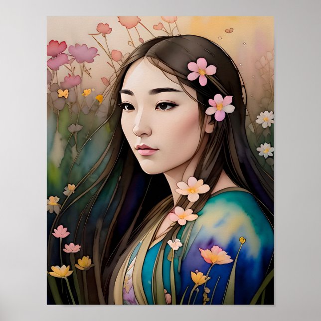 Bereich der Blume Schöne Frauen Blume im Haar Poster (Vorne)