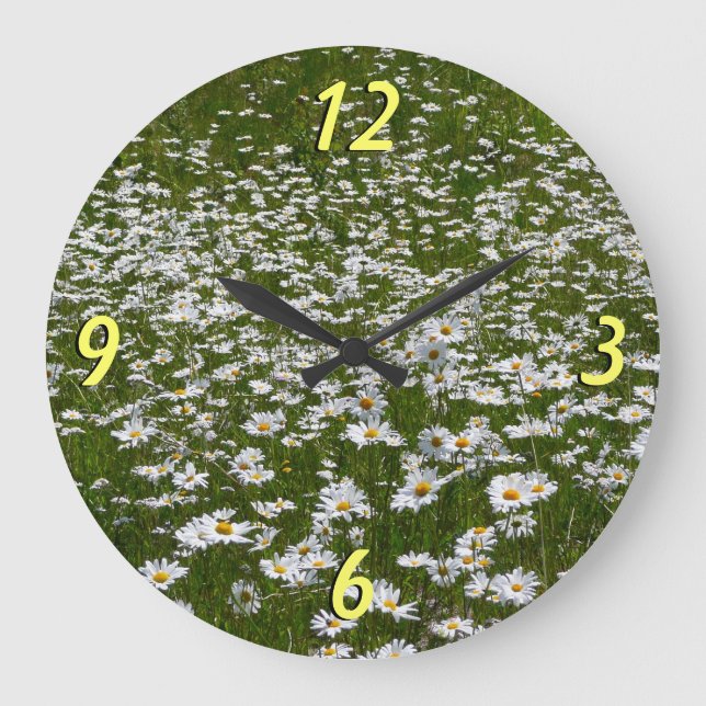 Bereich der Daisies Alaskan-Wildblumen Große Wanduhr (Vorderseite)