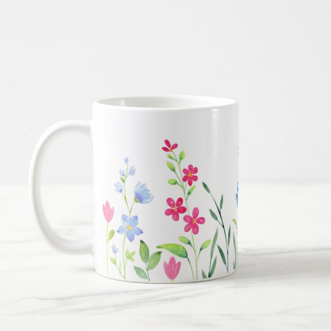 Bereich der gemischten Aquarellfarben-Wildblumen Kaffeetasse (Links)