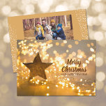 Bereich des Fotos der Weihnachtsbeleuchtung Feiertagskarte<br><div class="desc">Schöner Strang von Weihnachtsbaumleuchten und ein großer Stern,  Ihre personalisierte Gruß auf der Vorderseite und Ihr Foto und Namen auf der Rückseite. Wählen Sie Matte für schwerstes Papier und High Definition für beste Druckqualität.</div>