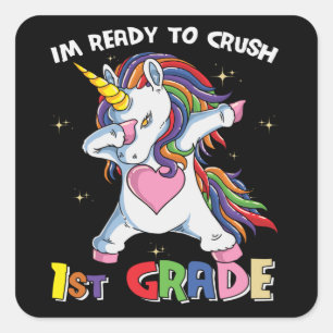 Bereit Crush Erster Schullehrer Kid unicorn Quadratischer Aufkleber