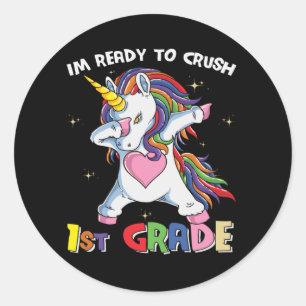 Bereit Crush Erster Schullehrer Kid unicorn Runder Aufkleber