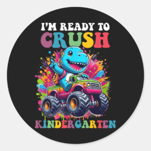 Bereit, den Kindergarten-Dinosaurier-LKW-Design zu Runder Aufkleber