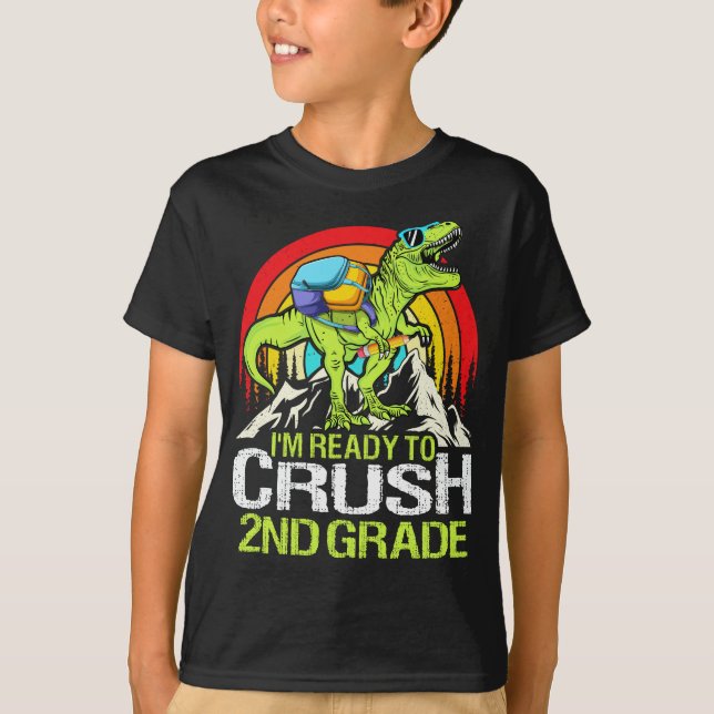 Bereit, die zweite Stufe zurück zur Schule Dinosau T-Shirt (Vorderseite)