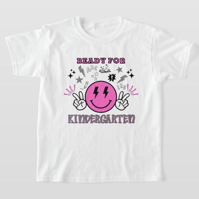 Bereit für den Kindergarten Rosa Retro Smiley T-Shirt (Ablage )