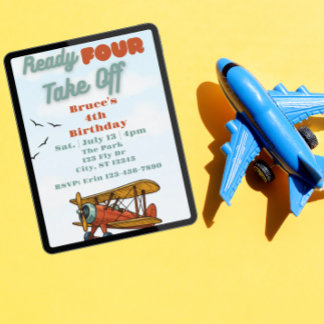 Bereit für den Start, Flugzeug 4. Geburtstag Einladung