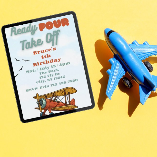 Bereit für den Start, Flugzeug 4. Geburtstag Einladung (Von Creator hochgeladen)