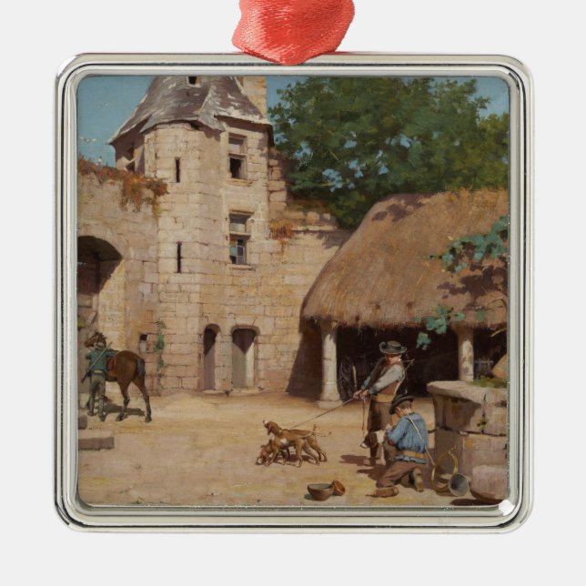 Bereit für die Jagd (mittelalterliche Szene) Ornament Aus Metall (Vorne)