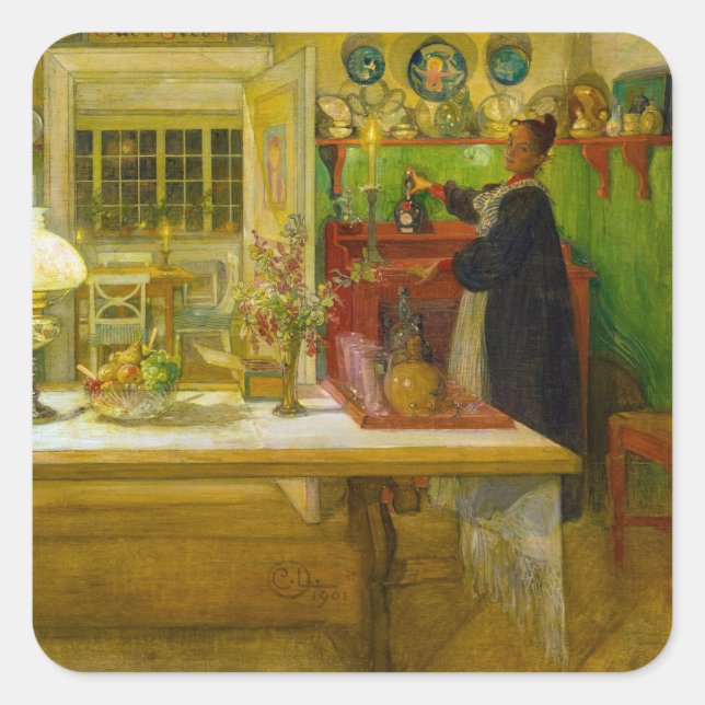 Bereit für ein Spiel, 1901 von Carl Larsson Quadratischer Aufkleber (Vorderseite)