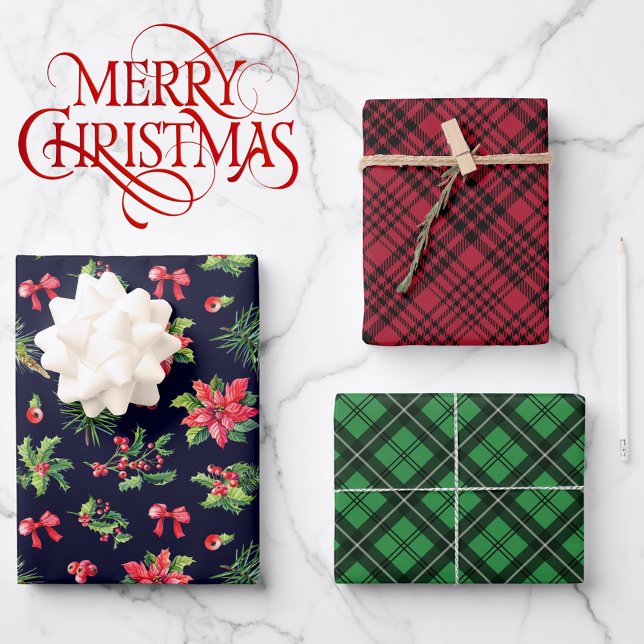 Bereit für eine Bow Weihnachten Poinsettia Rot Kar Geschenkpapier Set (Von Creator hochgeladen)