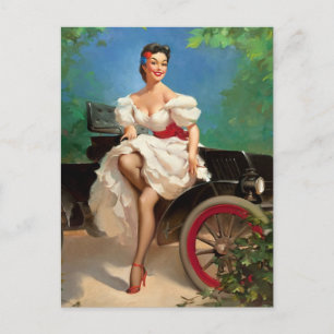 Bereit für eine Pin Up Fahrt Postkarte