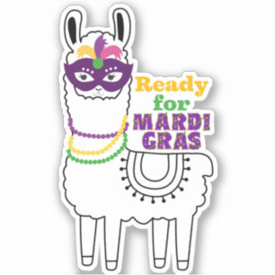 Bereit für Mardi Gras Lama-Maskenperlen Federn Aufkleber