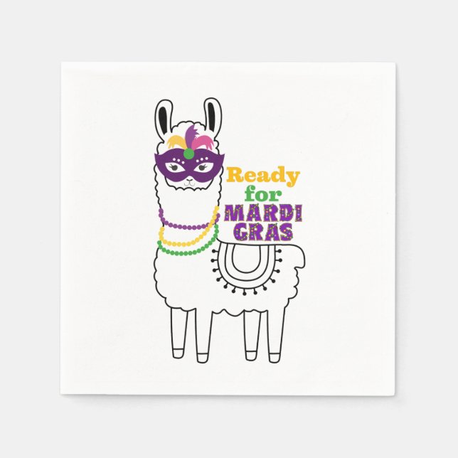 Bereit für Mardi Gras-Lamas-Maske Serviette (Vorderseite)