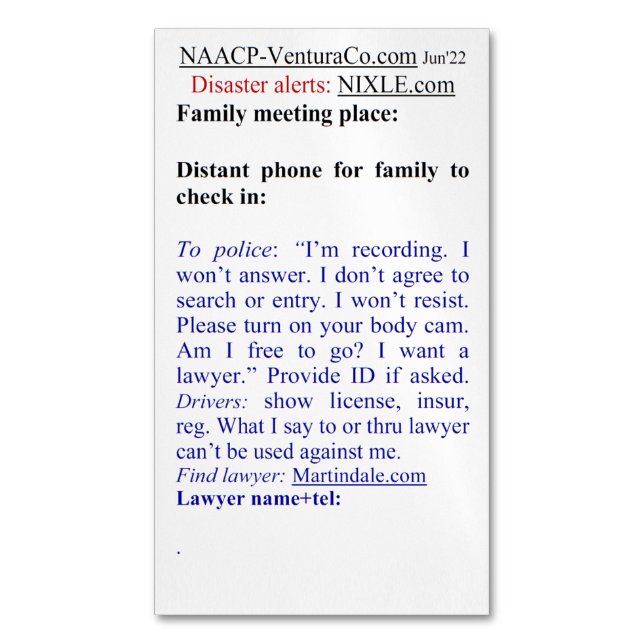 Bereit für Notfälle: Desaster oder Polizei Magnetische Visitenkarte (Vorderseite Vertikal)