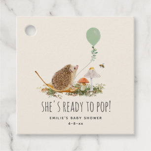 Bereit für Pop Pilze Igel Babydusche Grün Geschenkanhänger