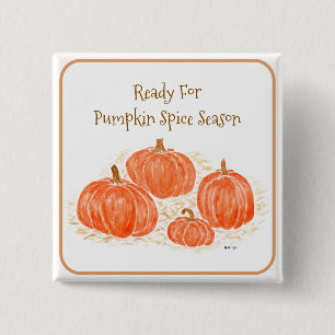 Bereit für Pumpkin Gewürzsaison Wasserfarbenkürbis Button
