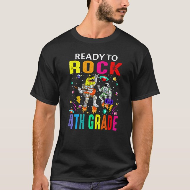 Bereit für Rock 4. Klasse Astronaut Dinosaurier zu T-Shirt (Vorderseite)