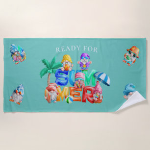 Bereit für Sommer Gnomes Wasserfarbe Strandtuch