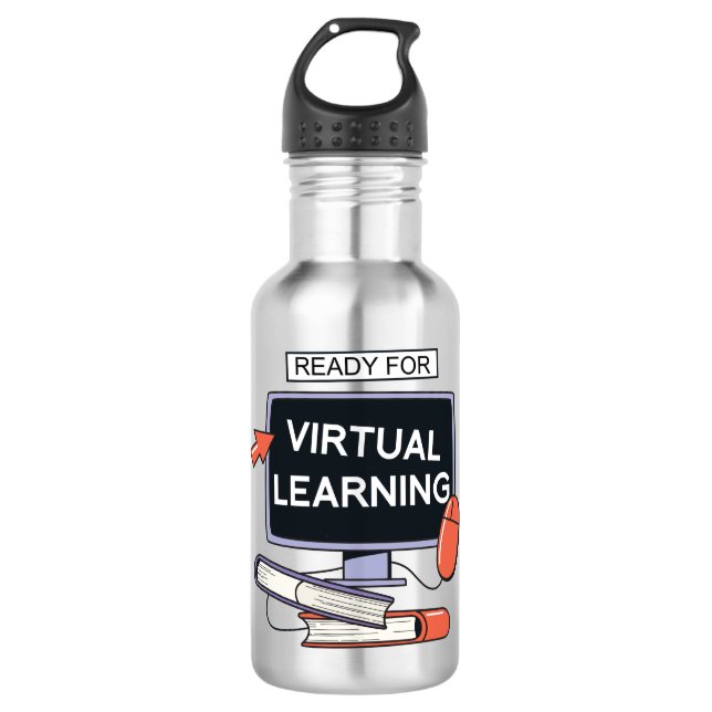 Bereit für virtuelles Lernen Edelstahlflasche (Vorderseite)