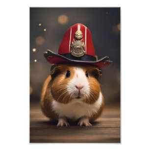 Bereit: Guinea Pig in einem Fireman-Hut, Fotodruck