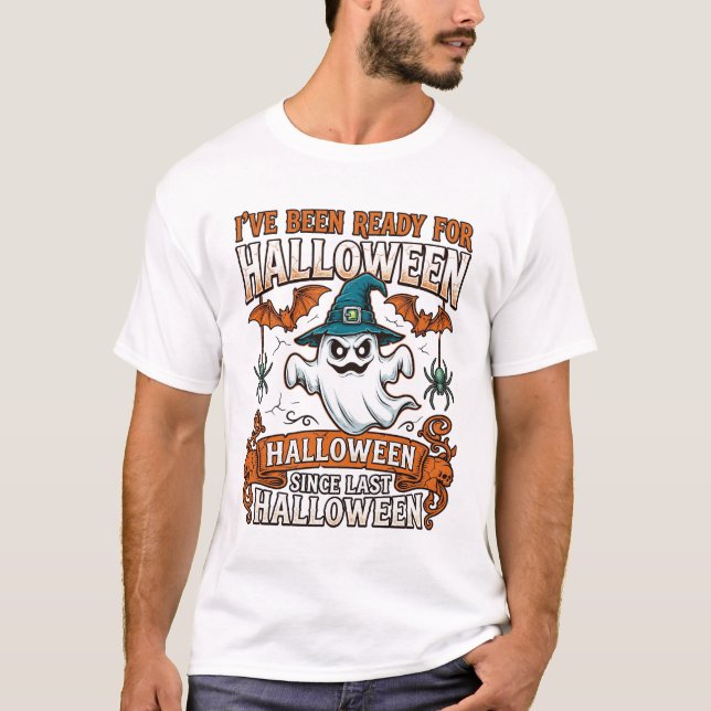 Bereit Halloween Geist Hexenhut Fledermäuse Spinne T-Shirt (Vorderseite)