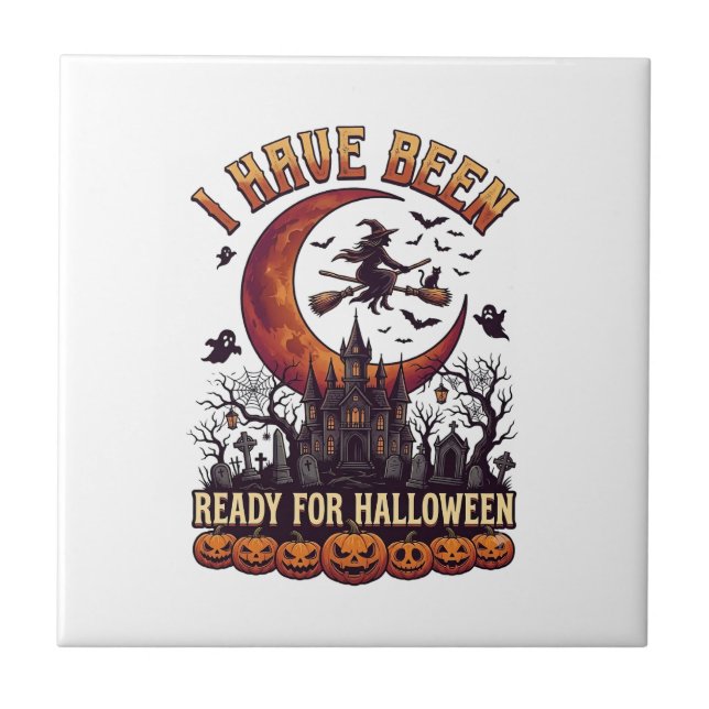 Bereit Halloween Hexen Schloss Mond_1 Fliese (Vorderseite)