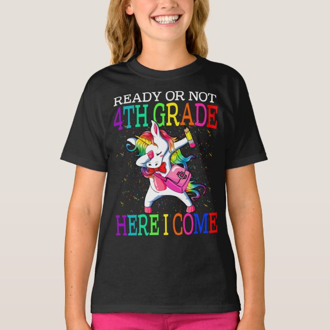 Bereit oder nicht 4. Klasse hier komme ich Einhorn T-Shirt (Vorderseite)