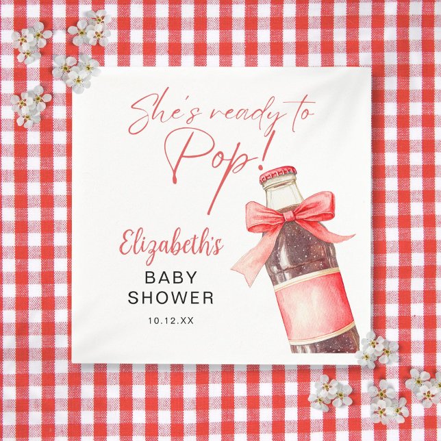 Bereit, rote Bowle-Sodababy-Dusche zu platzen Serviette (Ready To Pop Red Bow Soda Bottle Baby Shower Napkins)
