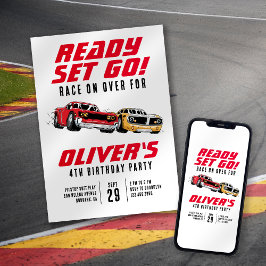 Bereit Set Go! Cars Birthday Party Einladung