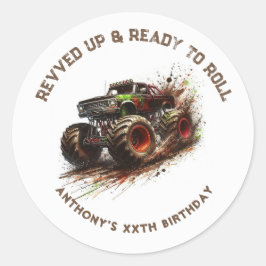 "Bereit und bereit zum Roll" Custom Monster Truck Runder Aufkleber