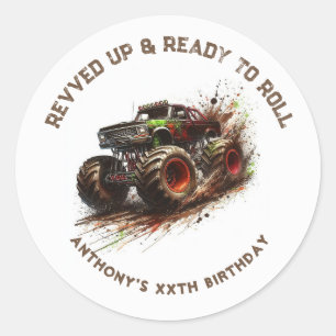 "Bereit und bereit zum Roll" Custom Monster Truck Runder Aufkleber