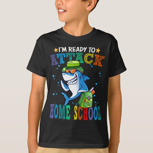 Bereit zum Angriff auf die Zuhause School Shark Ba T-Shirt (Vorderseite)