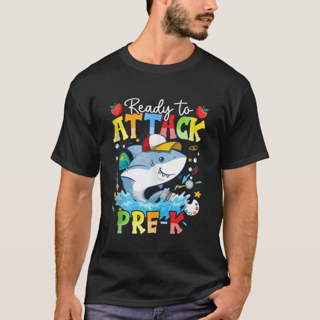 Bereit zum Angriff auf PreK Shark wieder auf Schul T-Shirt (Vorderseite)