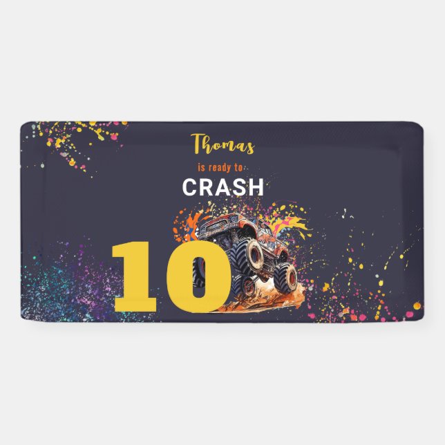 Bereit zum Crash Monster LKW dunklen Geburtstag Banner (Horizontal)