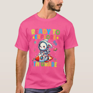 Bereit zum Erkunden 4. Klasse Lustiger Hase Zurück T-Shirt