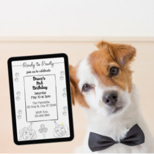 Bereit zum Feiern, Schwarze Linie Hund Geburtstag Einladung