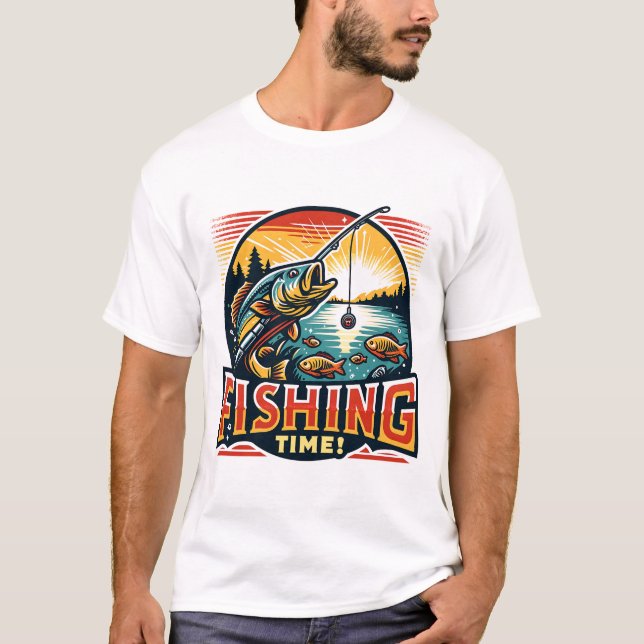 Bereit zum Fischen, perfekte Fangzeit T-Shirt (Vorderseite)