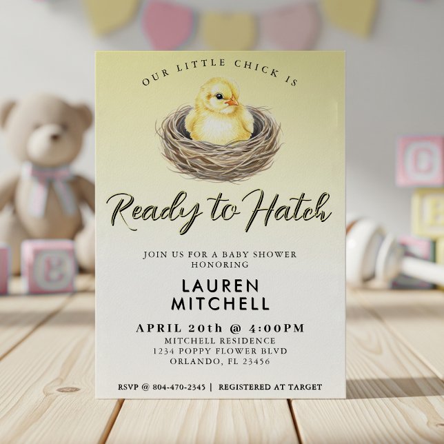 Bereit zum Hatschen der gelben Frühlingsdusche Einladung (Ready To Hatch Yellow Spring Chick Baby Shower Invitation
)