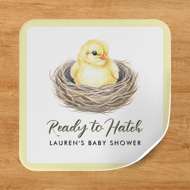 Bereit zum Hatschen der gelben Frühlingsdusche Quadratischer Aufkleber (Ready To Hatch Yellow Spring Chick Baby Shower Square Sticker
)