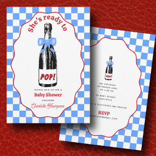 Bereit zum Knallen Funkelnd Wein Blau Retro Babypa Einladung