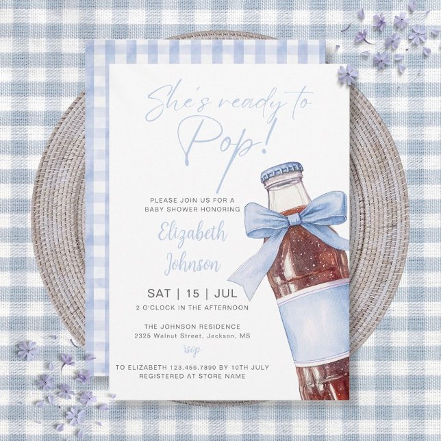 Bereit Zum Knallen Soda Flasche Blaues Band Baby S Einladung (Ready To Pop Soda Bottle Blue Bow Baby Shower Invitation)