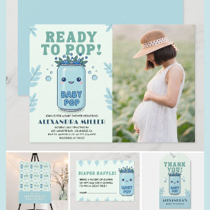 Bereit zum Platzen Baby Shower Foto Blau Kawaii Einladung