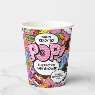 Bereit zum Platzen Baby Shower Rosa Comic-Book Pappbecher