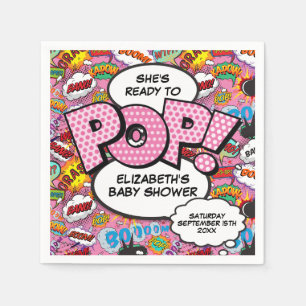 Bereit zum Platzen Baby Shower Rosa Comic-Book Serviette