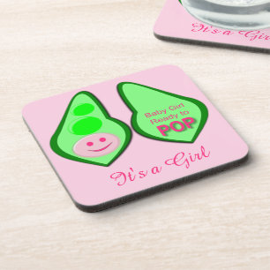 Bereit zum Pop Baby Girl Pink Pea Gender Reveal Getränkeuntersetzer