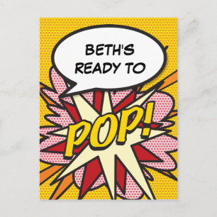Bereit zum POP Baby Shower Fun Retro Comic Book Po Einladungspostkarte